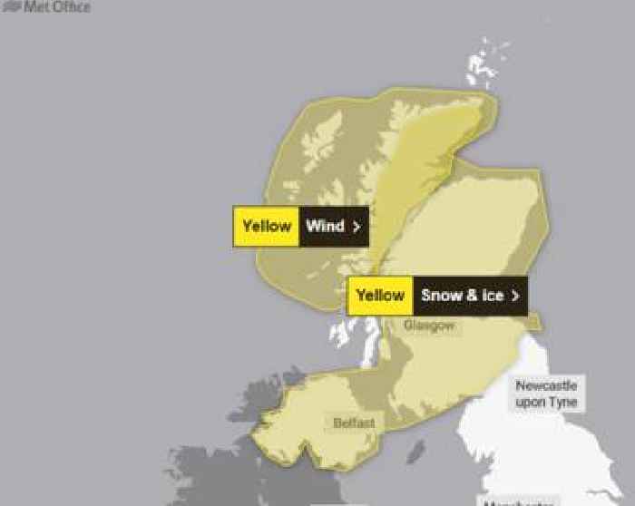 Yellow weather warnings issued across Scotland for snow, wind and ice amid 'freezing' temperatures