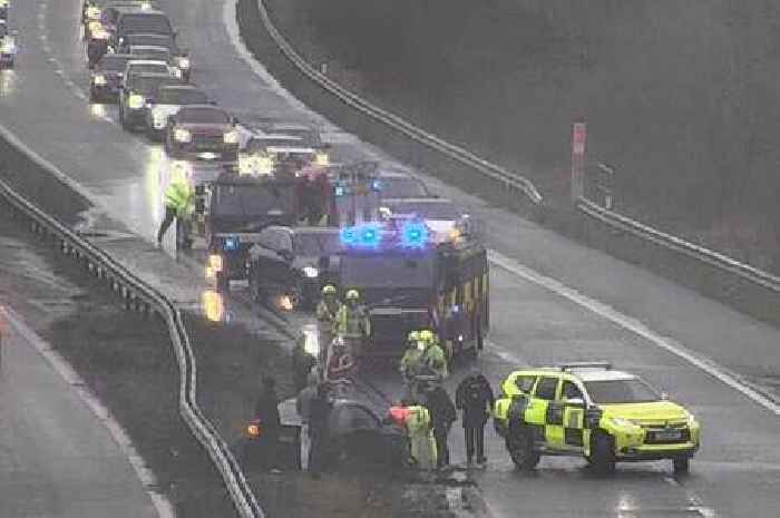 Traffic held on M4 after crash as car left in central reservation - live updates