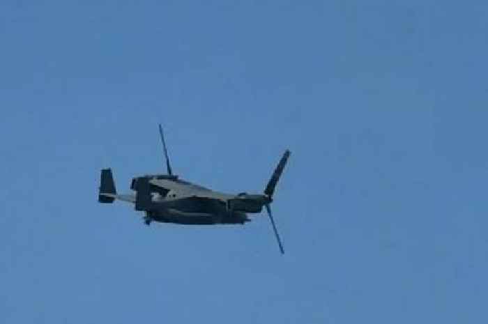 US Air Force V-22 Osprey military aircraft filmed flying over the South West