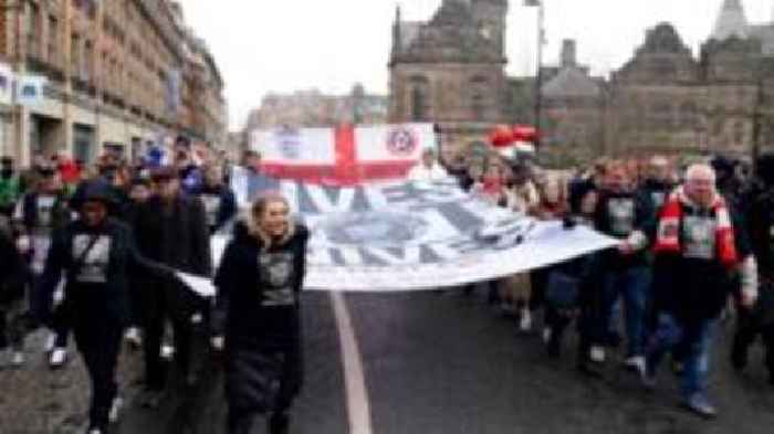 Hundreds march through city for stabbed schoolboy
