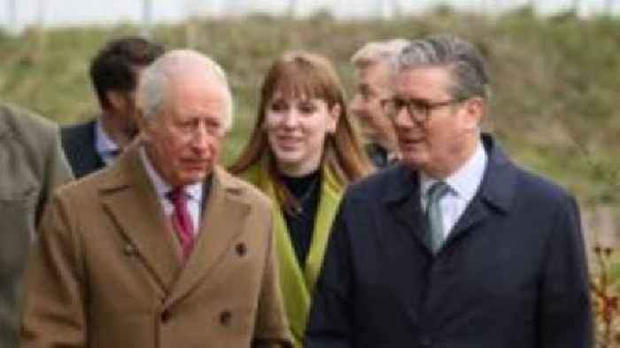 King visits Cornish housing project in rare joint visit with PM and Rayner