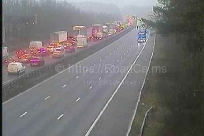 M1 traffic stopped near junction 21 as crash causes hour-long delays