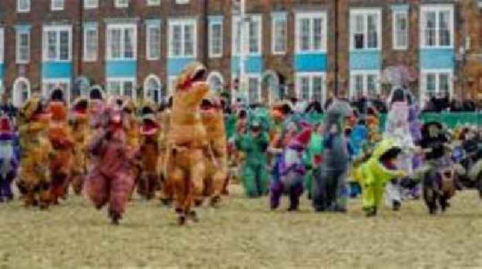 The only beach where you'll see T-Rexes racing triceratops
