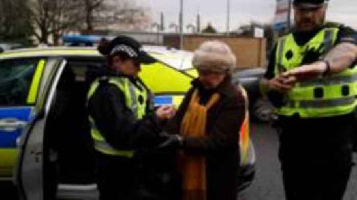 Moment woman is arrested under abortion protest law