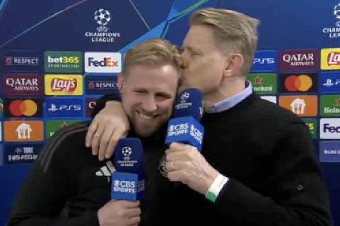 Proud Peter Schmeichel plants smacker on Celtic hero keeper Kasper as pundit bursts into applause