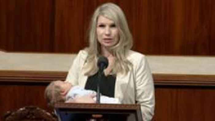 Moment US congresswoman brings baby to budget vote