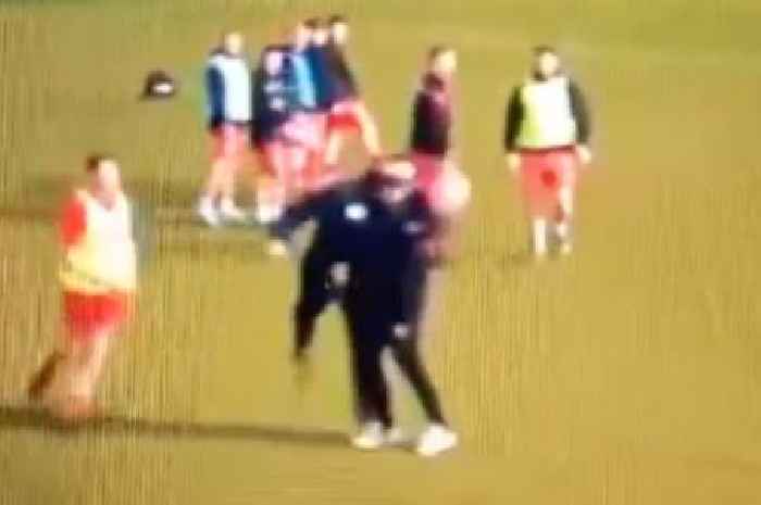 Footage shows Scots football coach headbutt fellow trainer as tempers flare during warm-up