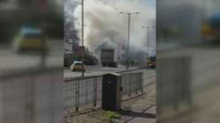 Watch: Busy road closed after lorry fire