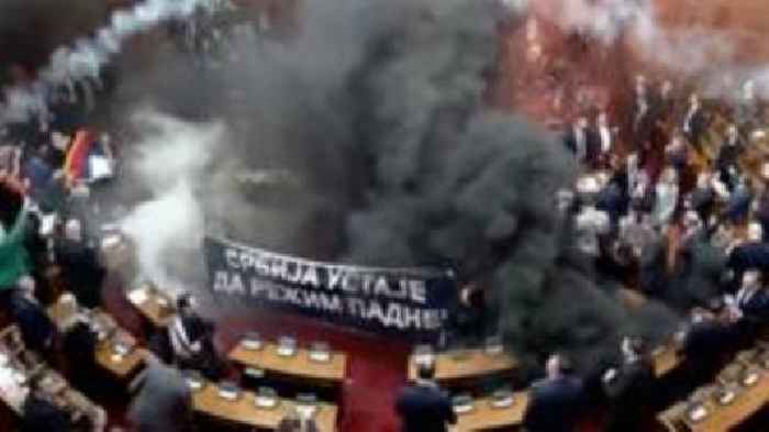 Watch: Serbian MPs throw smoke grenades in Parliament