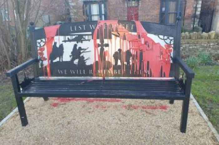 Vandals chuck red paint over World War Two memorial bench