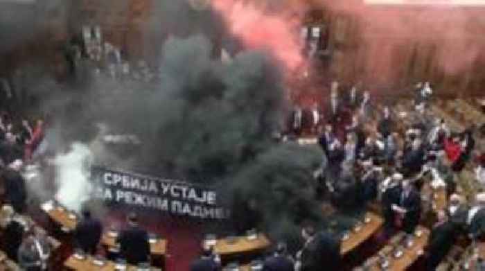 Serbia's opposition under fire for smoke and flare protest in parliament