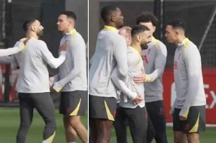 Mohamed Salah shoves Trent Alexander-Arnold in tense moment during Liverpool warm-up