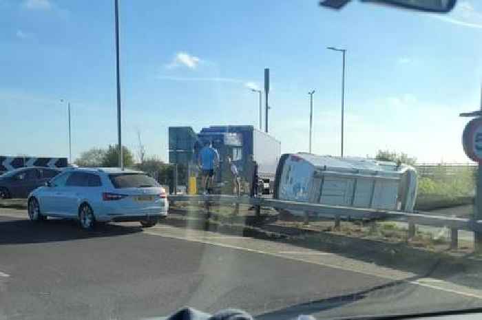 Person taken to hospital after van and lorry crash near Sandwich