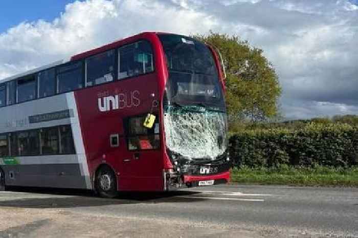 Bus windscreen smashed to pieces in van crash that closed road near Bristol Airport