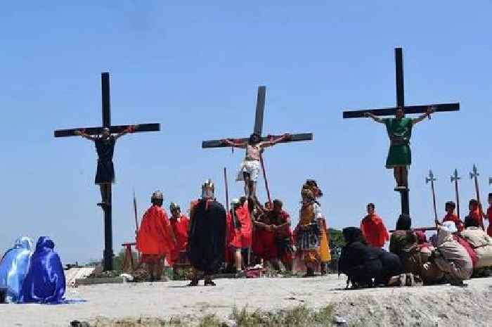 Man re-enacts crucifixion in annual ritual and is nailed to cross for 36th time
