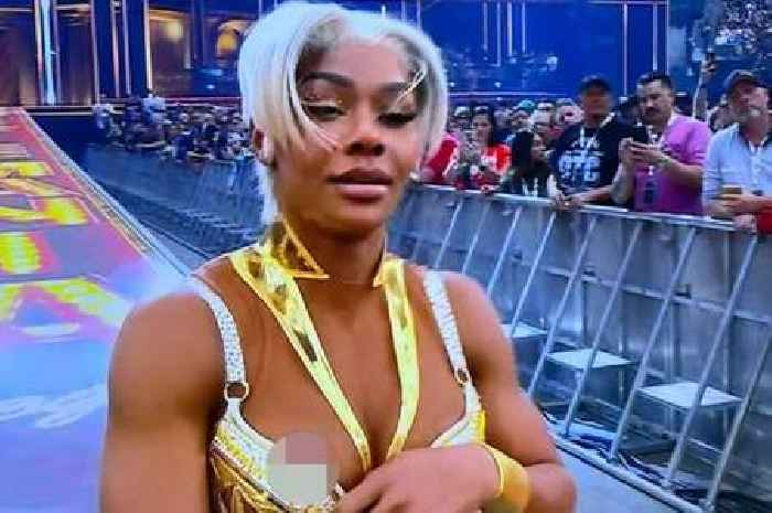 WWE superstar Jade Cargill suffers WrestleMania wardrobe malfunction as she adjusts top