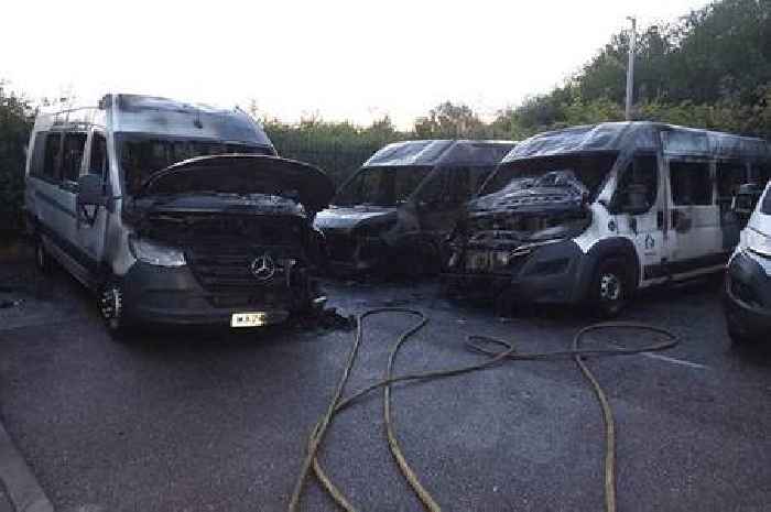 Huge fire destroys minibuses used by schoolchildren and people with disabilities