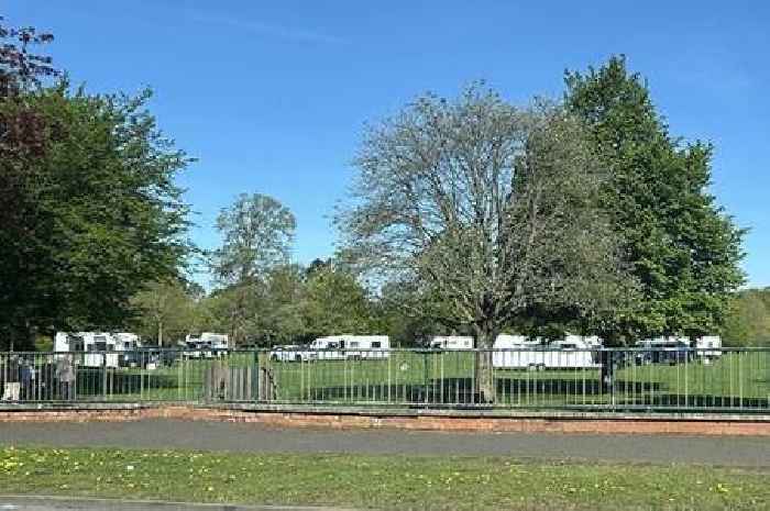 Travellers set up camp near play area in Kings Heath Park