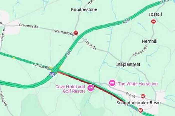 Live Kent A2 traffic updates as car overturns at M2 junction near Faversham
