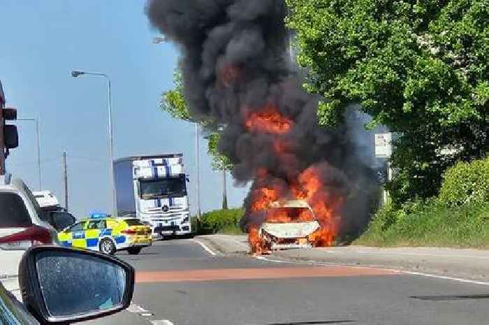 Buses divert after A52 in Nottinghamshire closed in both directions due to car fire