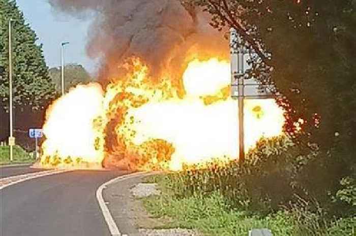 Incredible pictures show lorry completely engulfed by fireball