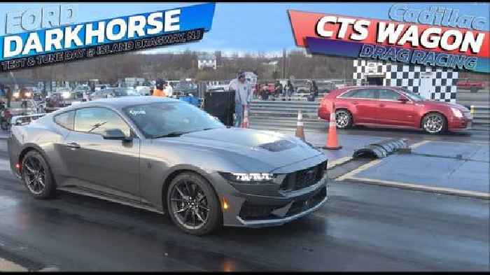 Ford Mustang Dark Horse Drags Cadillac CTS-V Sport Wagon, Someone Probably Fell Asleep 