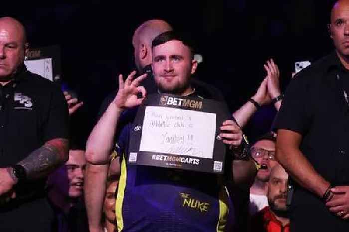 Luke Littler wins Premier League darts night in Birmingham after cheeky Man Utd message