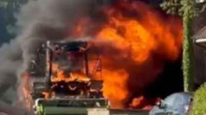 Watch: Combine harvester goes up in flames