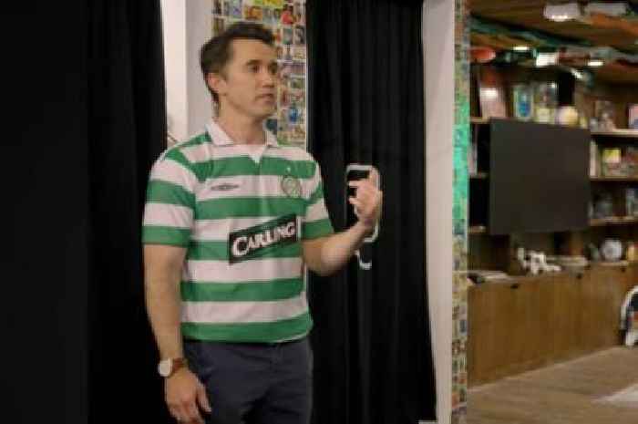Rob McElhenney dons Celtic kit as as he forgets who their rivals are and asks 'are they Catholic or Protestant?'