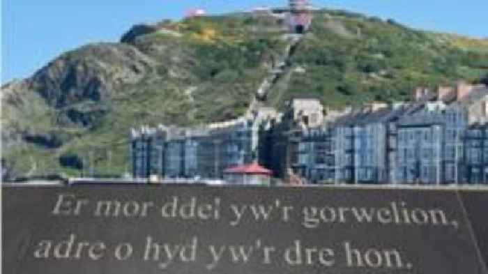 Cerfio cwpledi beirdd Aberystwyth ar y prom i ddathlu'r dref