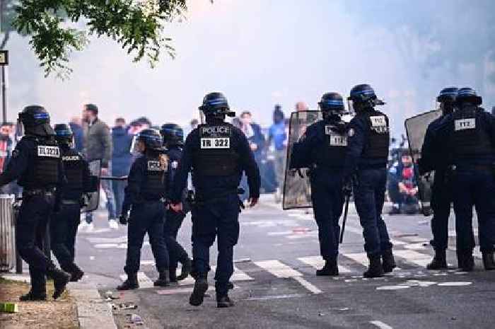 Riot police 'tear gas' fans in chaotic scenes ahead of PSG vs Arsenal showdown