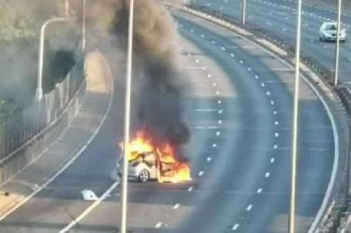M6 traffic halted as car bursts into flames after crash