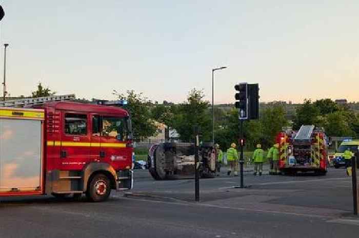 Car lands on its side after two-vehicle crash in Bristol