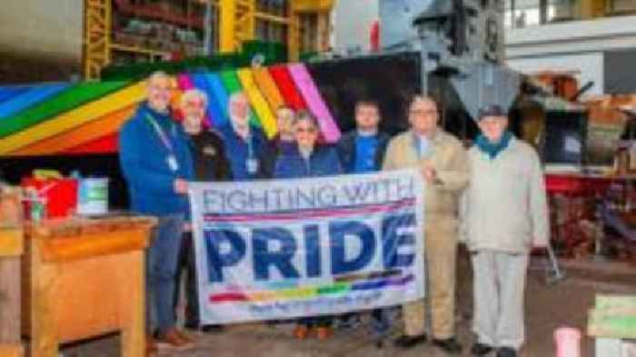 Navy vessel wrapped in rainbow for gay personnel
