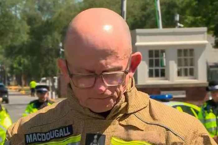 Fire chief breaks down in tears as he confirms two firefighters have died in huge blaze