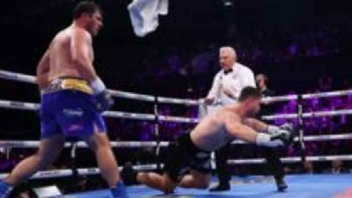 Fisher falls face down as Allen wins in fifth