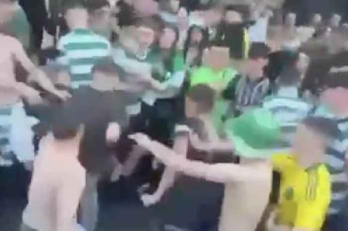 Celtic fans brawl during title party celebrations as supporters take over Trongate