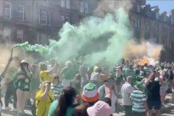 Hundreds of Celtic fans descend on Glasgow's Trongate for title party