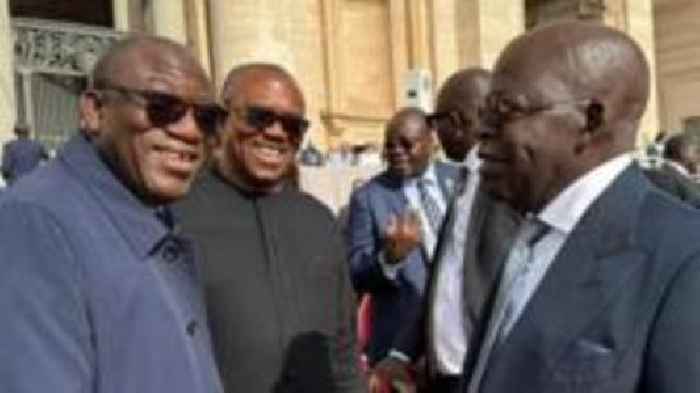 Nigeria's fierce political rivals share joke at pope's inaugural mass
