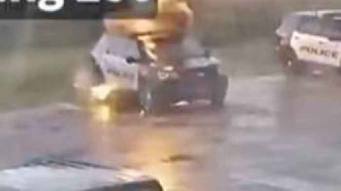 Watch: Moment police car is hit by lightning in Oklahoma