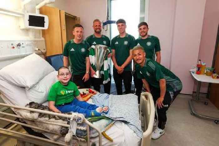Celtic stars 'lift the spirits' of ill kids in Glasgow Children's Hospital with Premiership trophy