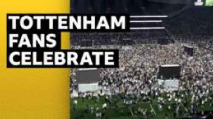 Fans at Tottenham's stadium celebrate Europa League triumph