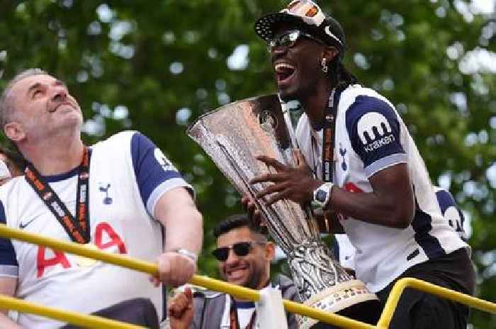 Yves Bissouma shows true Tottenham colours with cheeky Arsenal dig during trophy parade