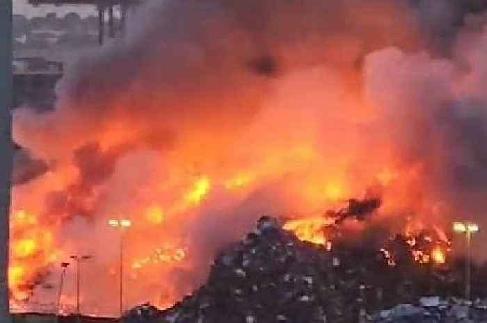 Up close video footage shows huge fire at Gravesend recycling centre