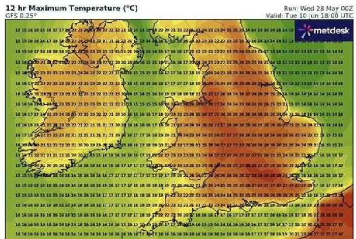 UK weather maps turn red as 28C mini heatwave days away