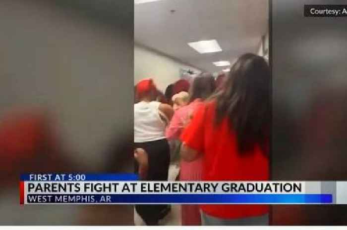 Children scream 'stop' as primary school graduation turns into brawl between parents