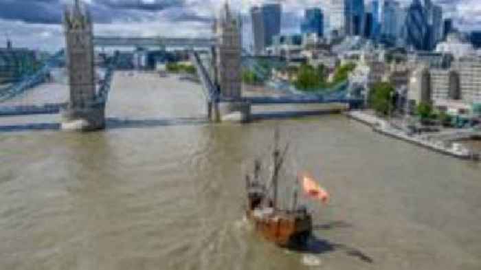 Watch: Tower Bridge lifts for replica Columbus flagship