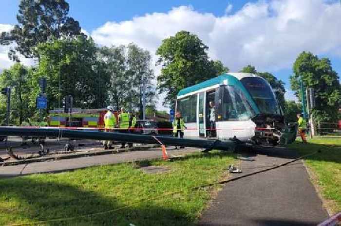 Nottingham tram crash live updates as road closed following collision involving car