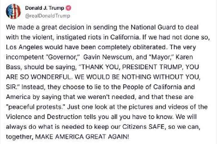 Trump Wildly Claims Los Angeles Would Have Been ‘Completely Obliterated’ If He Hadn’t Sent National Guard