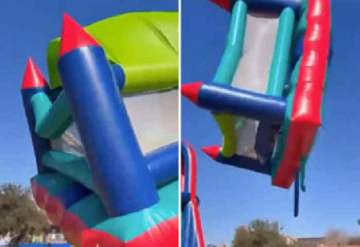 Bouncy Castle With Kids Inside Flies Away